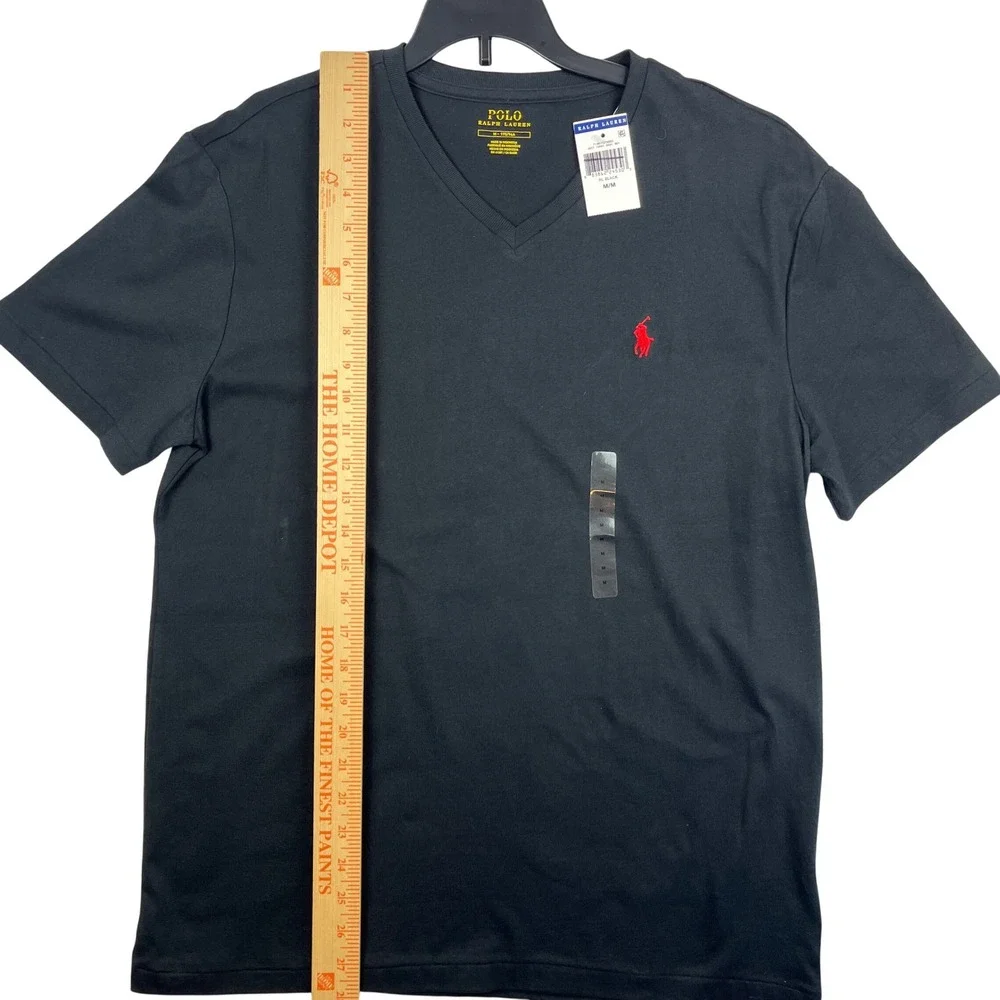 Polo Ralph Lauren Mens V-Neck T-Shirt Black Red Pony Logo Size Medium NWOT